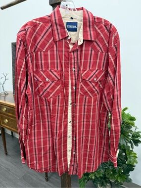 Men's Resistol Red Plaid Casual Button-Down Shirt